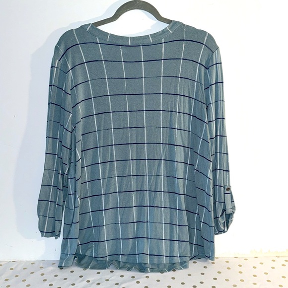 Apt. 9 Blue & White Striped V Neck Top Blouse - Picture 3 of 3